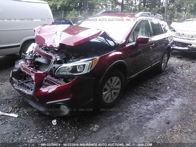 4S4BSBCC5F3329509 - 2015 SUBARU OUTBACK 2.5I PREMIUM MAROON photo 2