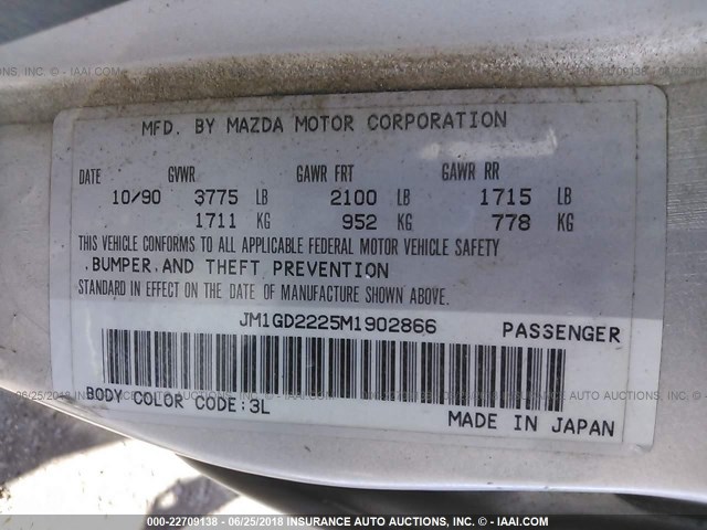 JM1GD2225M1902866 - 1991 MAZDA 626 DX/LX SILVER photo 9