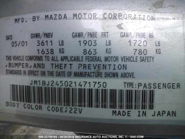 JM1BJ245021471750 - 2002 MAZDA PROTEGE PR5 银色 照片 9