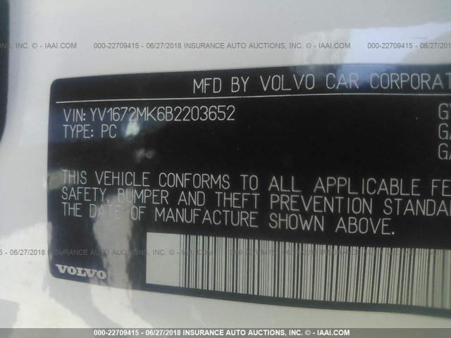 YV1672MK6B2203652 - 2011 VOLVO C30 T5 WHITE photo 9