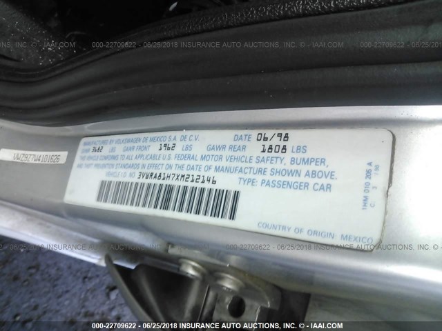 3VWRA81H7XM212146 - 1999 VOLKSWAGEN JETTA GL SILVER photo 9