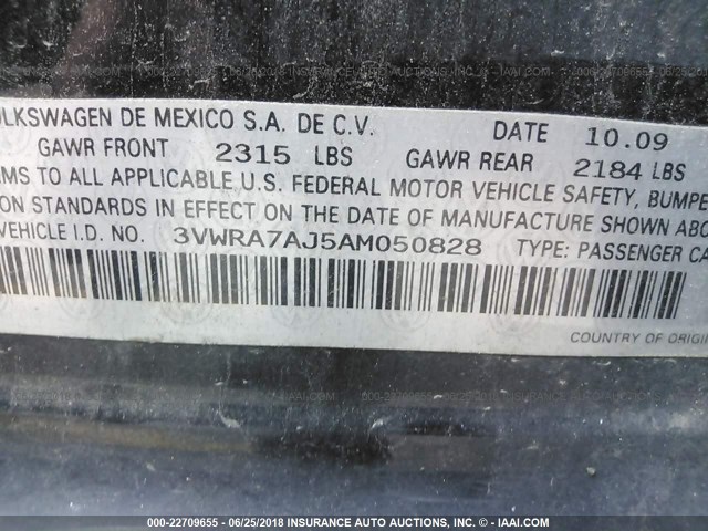 3VWRA7AJ5AM050828 - 2010 VOLKSWAGEN JETTA WOLFSBURG 黑色 照片 9