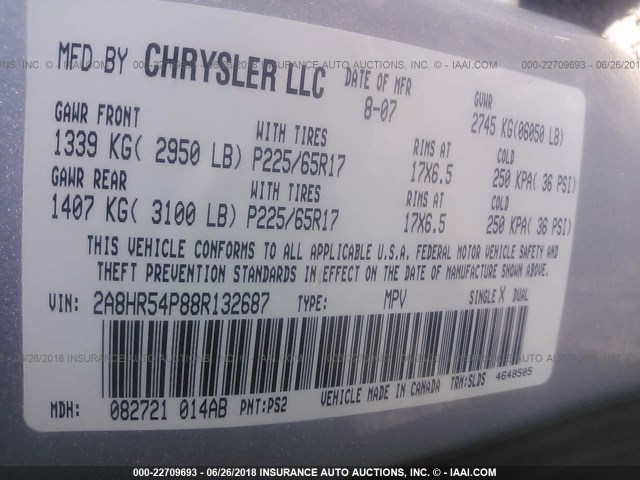 2A8HR54P88R132687 - 2008 CHRYSLER TOWN & COUNTRY TOURING SILVER photo 9