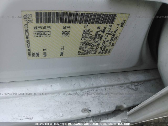 1N4AA5AP0DC833818 - 2013 NISSAN MAXIMA S/SV WHITE photo 9