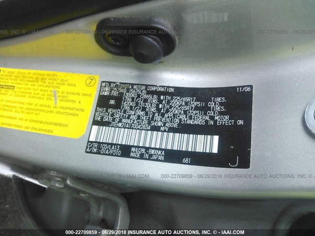 JTEHW21A170042834 - 2007 TOYOTA HIGHLANDER HYBRID SILVER photo 9