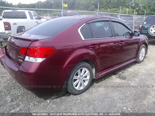 4S3BMBG64A3230806 - 2010 SUBARU LEGACY 2.5I PREMIUM MAROON photo 4