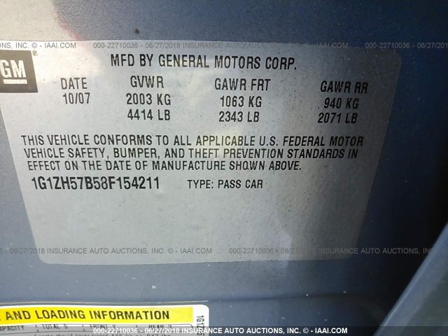 1G1ZH57B58F154211 - 2008 CHEVROLET MALIBU 1LT 浅蓝色 照片 9