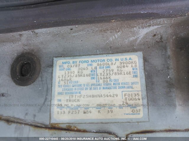 1FTHF25H8HNA54429 - 1987 FORD F250 BLUE photo 9