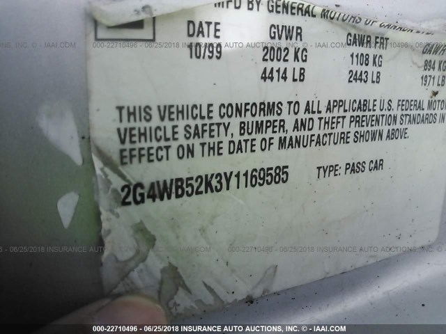 2G4WB52K3Y1169585 - 2000 BUICK REGAL LS 银色 照片 9