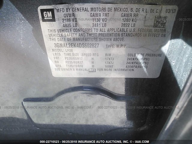 3GNAL2EK4DS602827 - 2013 CHEVROLET CAPTIVA LS 灰色 照片 9