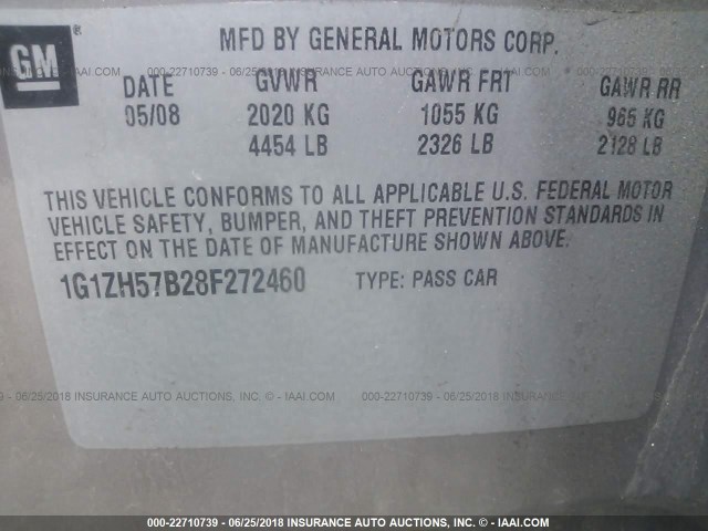 1G1ZH57B28F272460 - 2008 CHEVROLET MALIBU 1LT Champagne photo 9