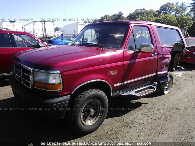 1FMEU15H3SLB26770 - 1995 FORD BRONCO U100 MAROON photo 2