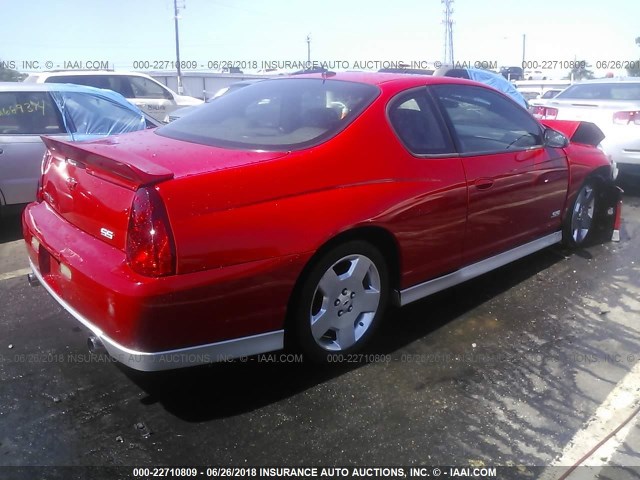 2G1WL16C669405263 - 2006 CHEVROLET MONTE CARLO SS 红色 照片 4