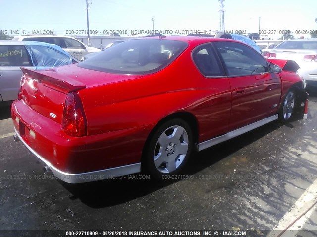 2G1WL16C669405263 - 2006 CHEVROLET MONTE CARLO SS RED photo 4