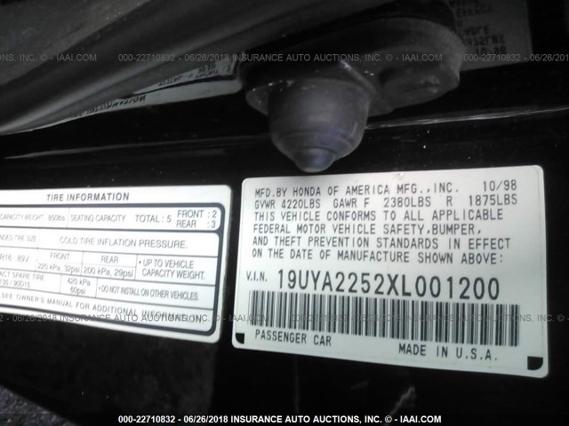 19UYA2252XL001200 - 1999 ACURA 3.0CL Սև լուսանկար 9