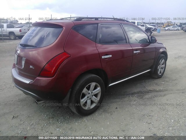 JN8AZ08T26W404954 - 2006 NISSAN MURANO SL/SE/S RED photo 4