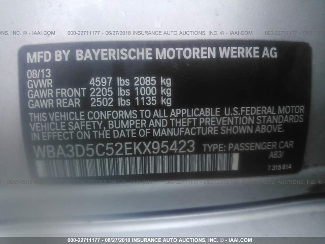 WBA3D5C52EKX95423 - 2014 BMW 328 D/XDRIVE SILVER photo 9