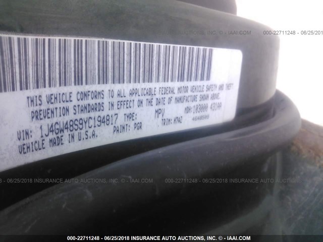 1J4GW48S9YC194817 - 2000 JEEP GRAND CHEROKEE LAREDO GREEN photo 9