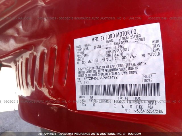 1FTZR45E36PA93492 - 2006 FORD RANGER SUPER CAB RED photo 8