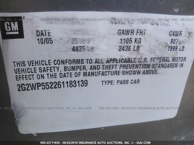 2G2WP552261183139 - 2006 PONTIAC GRAND PRIX BROWN photo 9