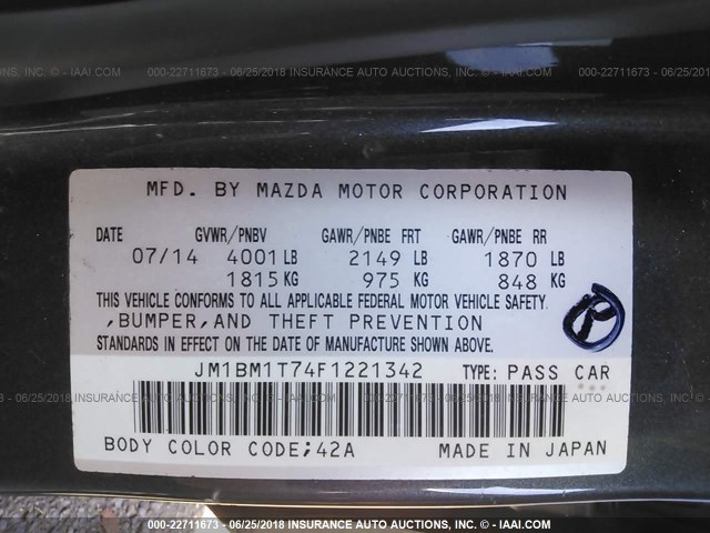 JM1BM1T74F1221342 - 2015 MAZDA 3 SV GRAY photo 9