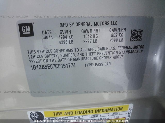 1G1ZB5E07CF151774 - 2012 CHEVROLET MALIBU LS GOLD photo 9