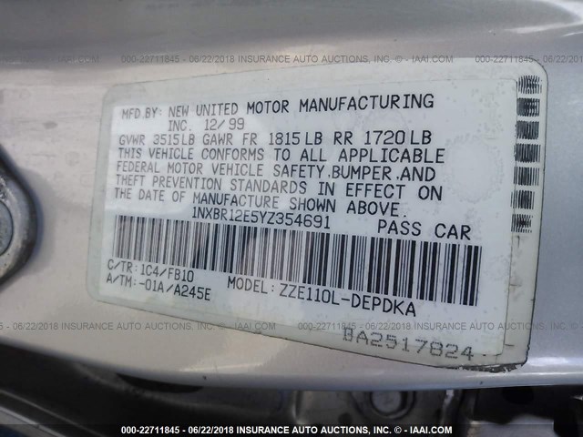 1NXBR12E5YZ354691 - 2000 TOYOTA COROLLA VE/CE/LE 银色 照片 9