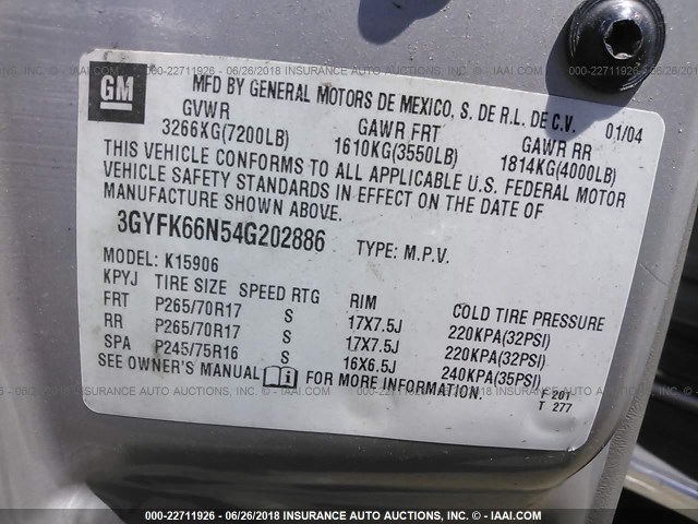 3GYFK66N54G202886 - 2004 CADILLAC ESCALADE ESV TAN photo 9