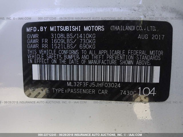 ML32F3FJ5JHF03024 - 2018 MITSUBISHI MIRAGE G4 ES Ağ foto 9