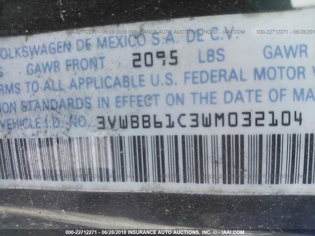 3VWBB61C3WM032104 - 1998 VOLKSWAGEN NEW BEETLE 黑色 照片 9