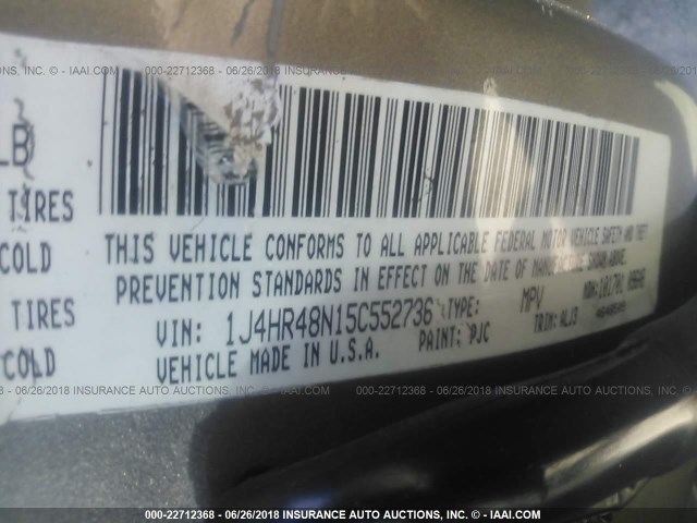 1J4HR48N15C552736 - 2005 JEEP GRAND CHEROKEE LAREDO/COLUMBIA/FREEDOM 棕色 照片 9