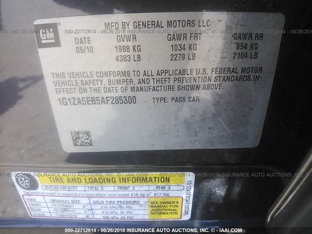 1G1ZA5EB5AF285300 - 2010 CHEVROLET MALIBU LS GRAY photo 9