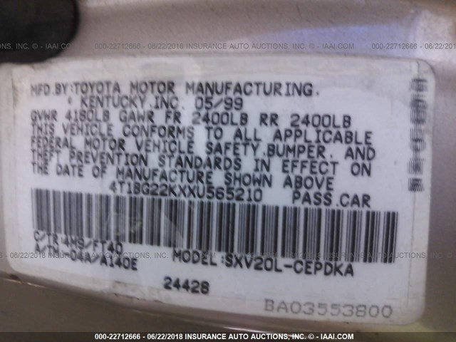 4T1BG22KXXU565210 - 1999 TOYOTA CAMRY CE/LE/XLE SILVER photo 9