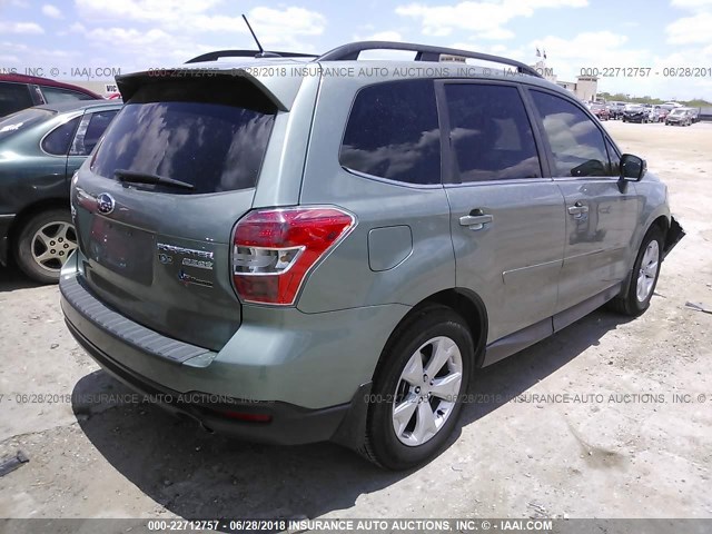 JF2SJAPC7EH482309 - 2014 SUBARU FORESTER 2.5I TOURING GREEN photo 4