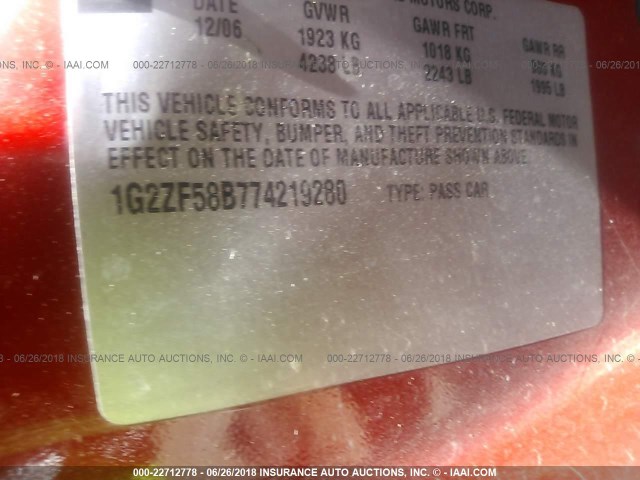 1G2ZF58B774219280 - 2007 PONTIAC G6 VALUE LEADER/BASE RED photo 9