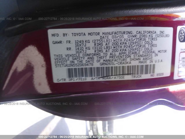 5TETU62N55Z069478 - 2005 TOYOTA TACOMA PRERUNNER ACCESS CAB RED photo 9