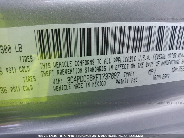 3C4PDCBBXFT737897 - 2015 DODGE JOURNEY SXT SILVER photo 9