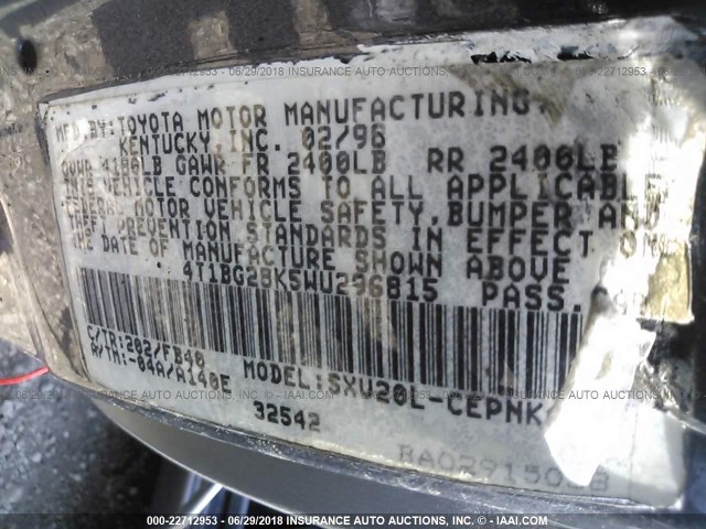 4T1BF22K3VU015461 - 1997 TOYOTA CAMRY CE/LE/XLE 灰色 照片 9