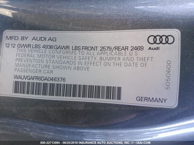 WAUVGAFR6DA046376 - 2013 AUDI S5 PRESTIGE RED photo 9