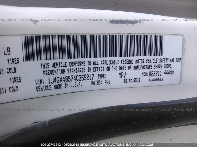 1J4GX48S74C369217 - 2004 JEEP GRAND CHEROKEE LAREDO/COLUMBIA/FREEDOM 白色 照片 9