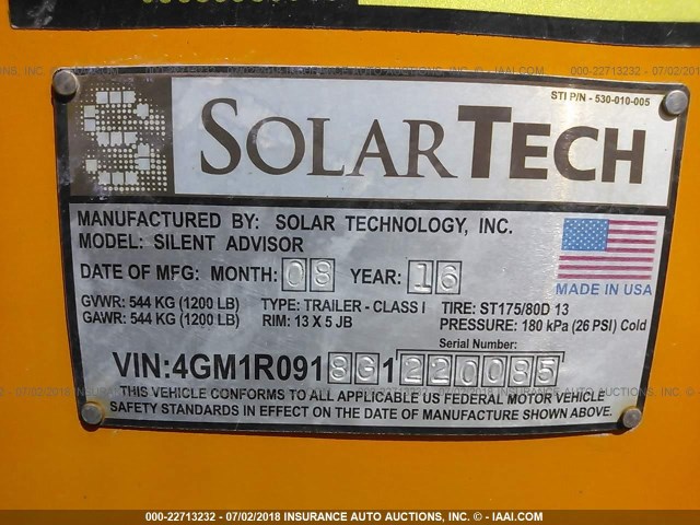 4GM1R0918G1220085 - 2017 SOLAR TECH ARROW BOARD  Unknown photo 9