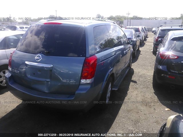 5N1BV28U28N120258 - 2008 NISSAN QUEST S/SE/SL BLUE photo 4