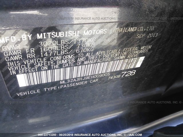 ML32A3HJ9EH009005 - 2014 MITSUBISHI MIRAGE DE GRAY photo 9