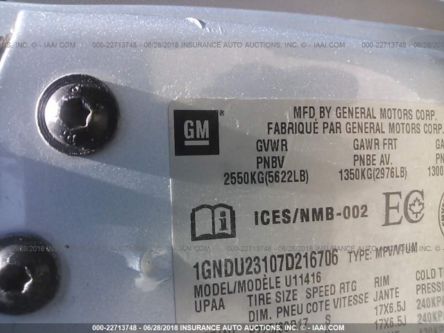 1GNDU23107D216706 - 2007 CHEVROLET UPLANDER LS 蓝色 照片 9