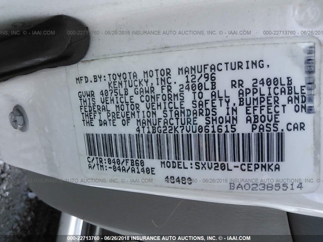 4T1BG22K7VU061615 - 1997 TOYOTA CAMRY CE/LE/XLE WHITE photo 9