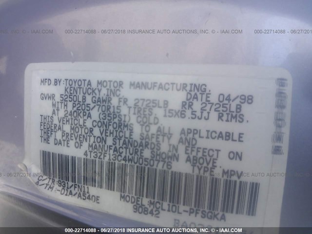 4T3ZF13C4WU050776 - 1998 TOYOTA SIENNA LE/XLE PURPLE photo 9