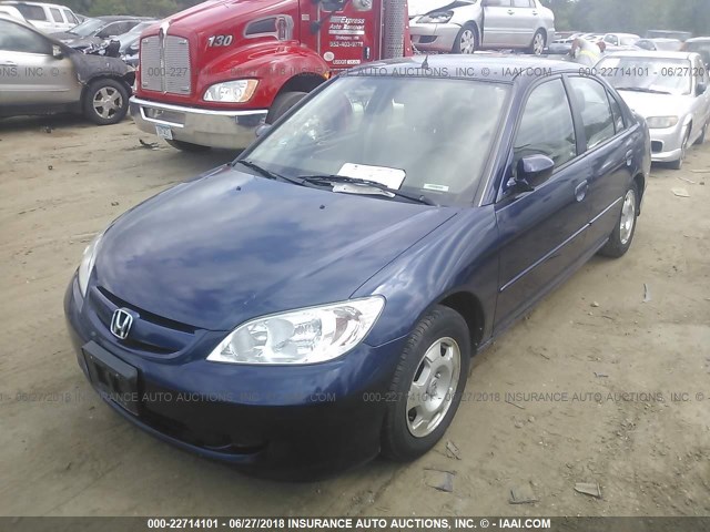 JHMES95655S025407 - 2005 HONDA CIVIC HYBRID BLUE photo 2