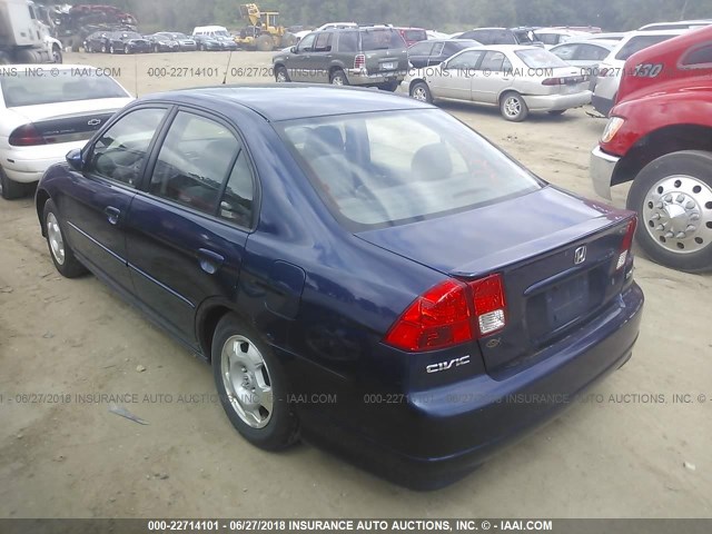 JHMES95655S025407 - 2005 HONDA CIVIC HYBRID BLUE photo 3