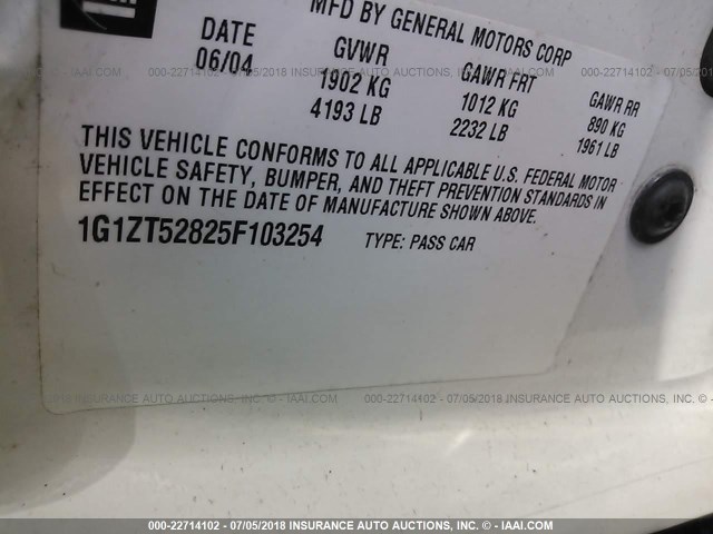 1G1ZT52825F103254 - 2005 CHEVROLET MALIBU LS თეთრი ფოტო 9