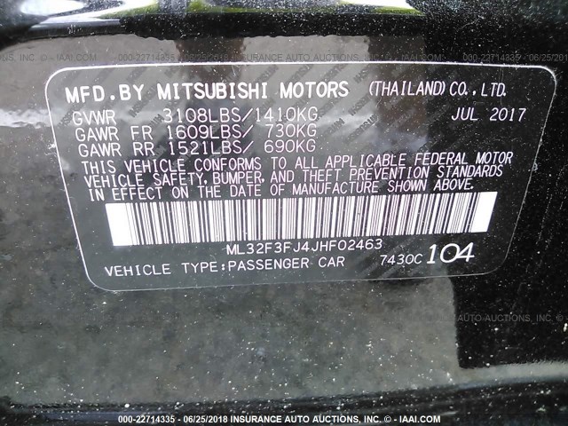 ML32F3FJ4JHF02463 - 2018 MITSUBISHI MIRAGE G4 ES Qara foto 9